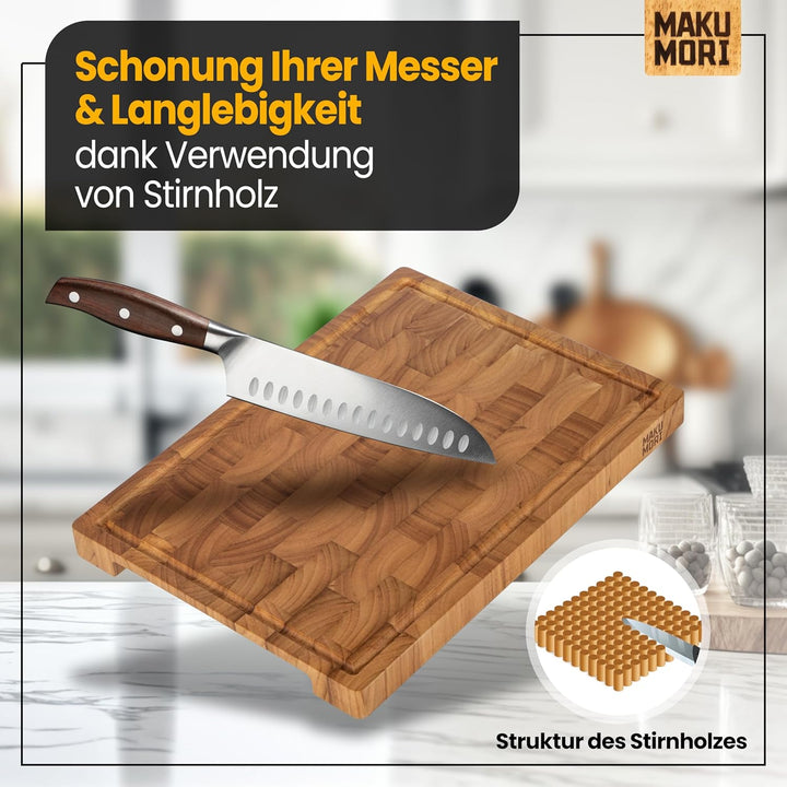 Premium Schneidebrett aus Massivholz, Stirnholz, End Grain 40x29x3cm - Aus leicht karbonisiertem Hev