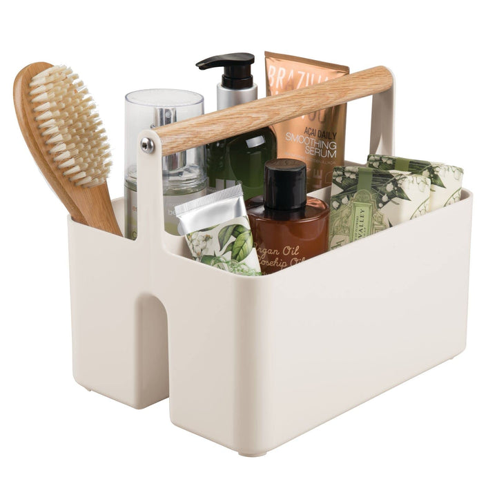 mDesign Kinderzimmer Organizer – BPA-freier Kunststoffbehälter mit Holzgriff für Flaschen, Windeln &
