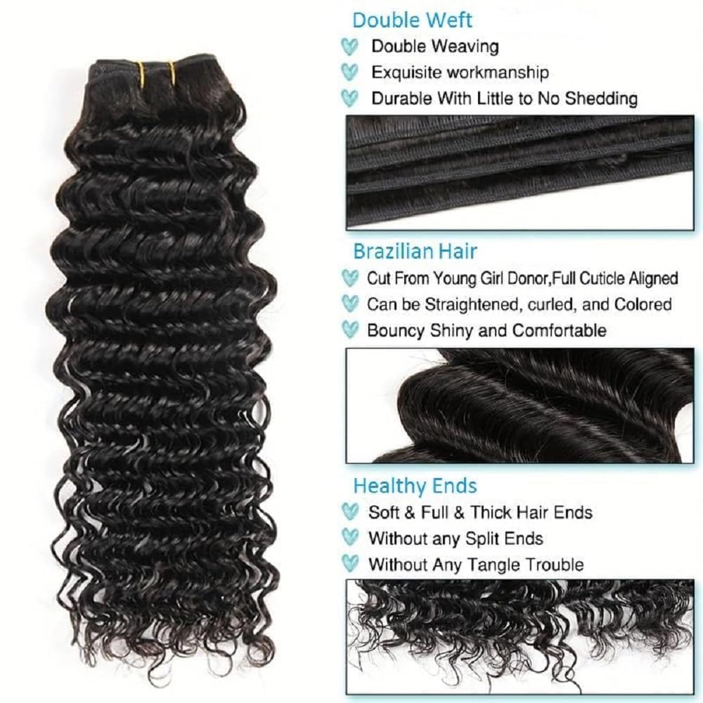 Human Hair Brazilian Deep Wave Bundles Virgin 100% Unprocessed Human Hair Extensions Double Weft Cur