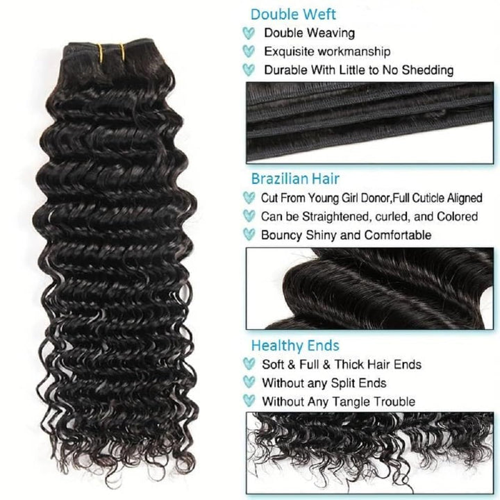 Human Hair Brazilian Deep Wave Bundles Virgin 100% Unprocessed Human Hair Extensions Double Weft Cur
