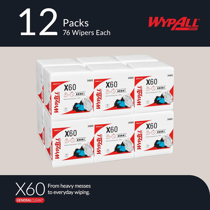 WYPALL* X60 1/4-gefaltete Tücher 6034 – 12 Packungen mit jeweils 76 viertelgefalteten, weissen Tüche