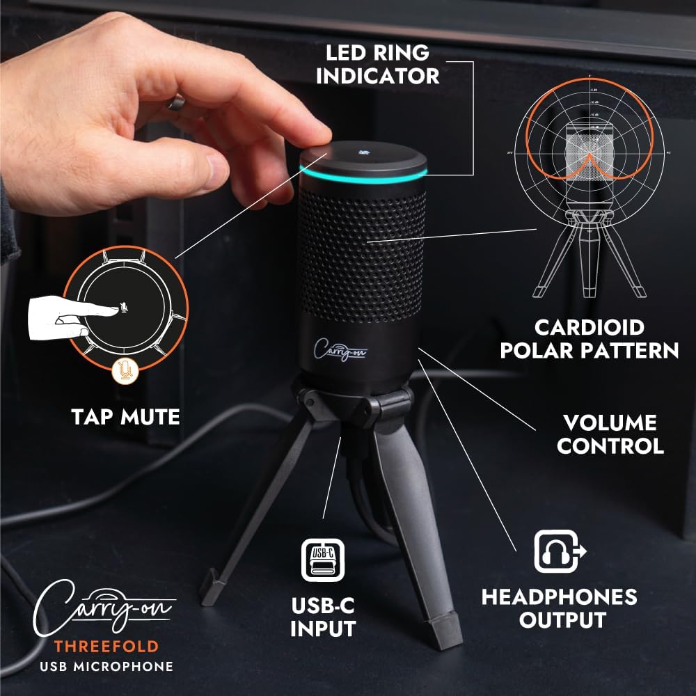 Carry-on Dreifach USB-Kondensor-Mikrofon, integriertes Stativständer, lantenzfreie Überwachung, Weis