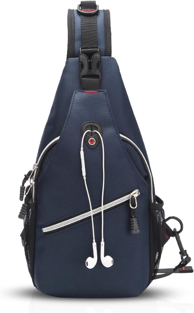 FANDARE Unisex Brusttasche Sling Bag Ultralight Daypacks Crossover Rucksack mit USB-Ladeanschluss Um