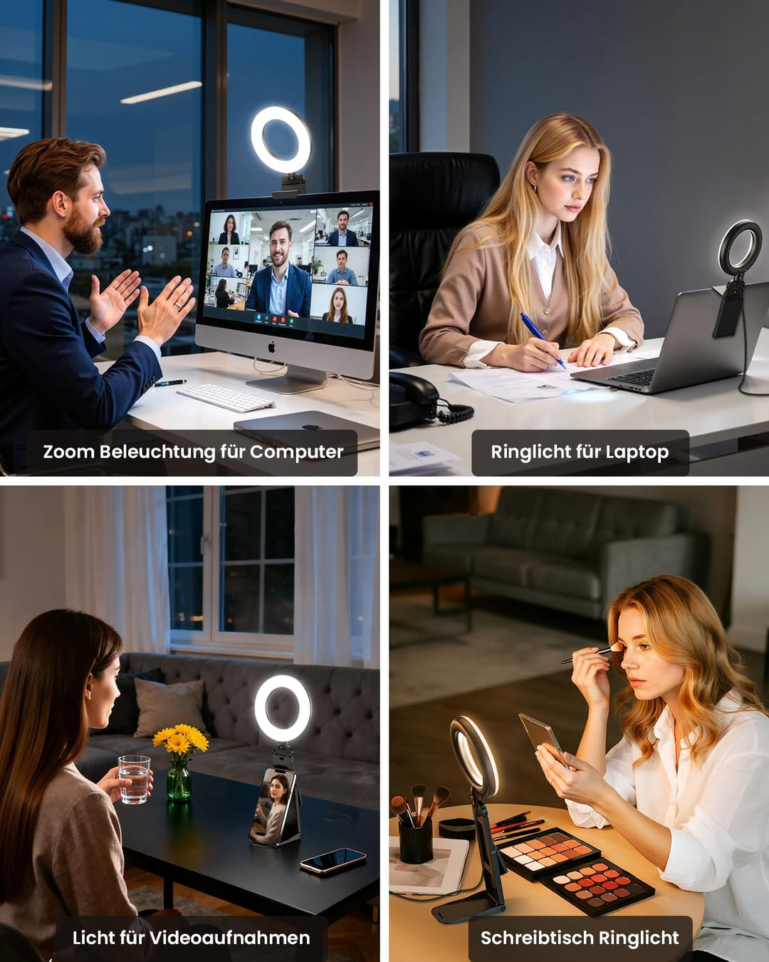 Upgrade Ringlicht Laptop PC 5” Videokonferenz Licht,Evershop Ringleuchte Ringlampe mit Stativ&Handyh