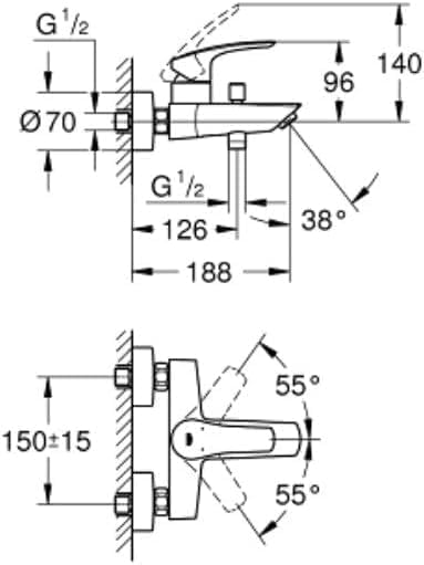 GROHE 33 300 003 EUROSMART Einhebelmischer Badewanne Chrom ohne Ausrüstung