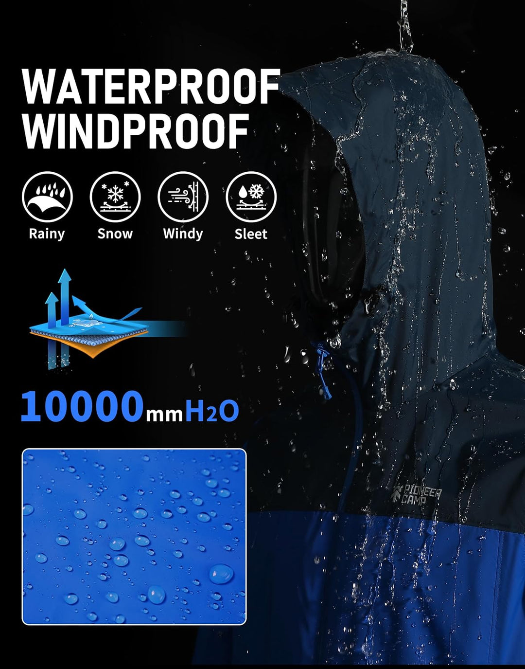 Pioneer Camp Herren Regenjacke Wasserdicht Atmungsaktiv Leichte Winddicht Windbreaker Packbare Outdo