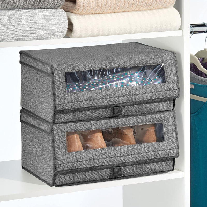 mDesign 8er-Set Schuhaufbewahrung aus Stoff – stapelbare Schuhbox mit Sichtfenster, Klettverschluss