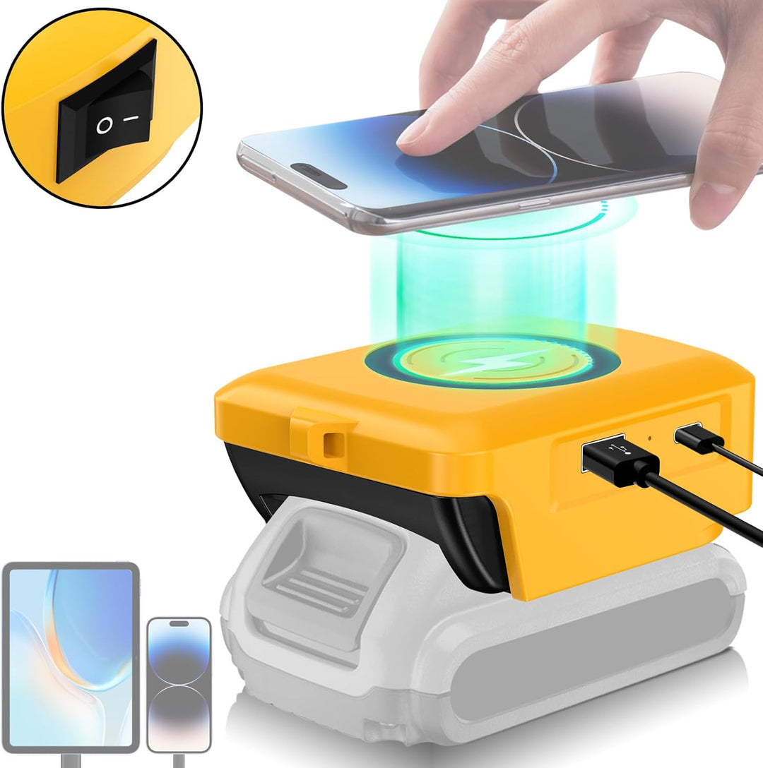Kabelloses Tragbares Ladegerät für DeWalt 20V Li-Ionen Akku, 15W Schnell Telefon Ladegerät mit USB-B