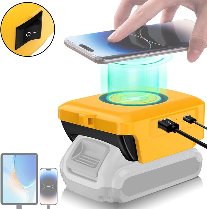 Kabelloses Tragbares Ladegerät für DeWalt 20V Li-Ionen Akku, 15W Schnell Telefon Ladegerät mit USB-B