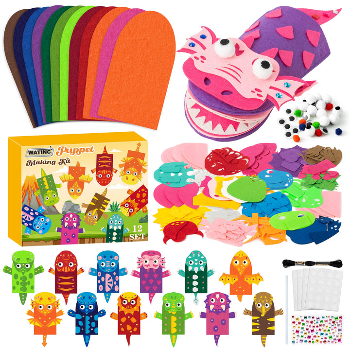 WATINC 12 Stück Hand Puppet Making Kit, Kunsthandwerk gefühlt Socke Puppet Spielzeug, kreative DIY m