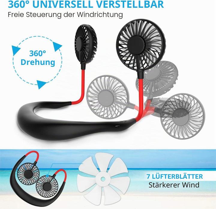 Tragbarer Ventilator, Mini USB Ventilator Hände, Wiederaufladbarer Tragbarer Nackenbügel Ventilator,