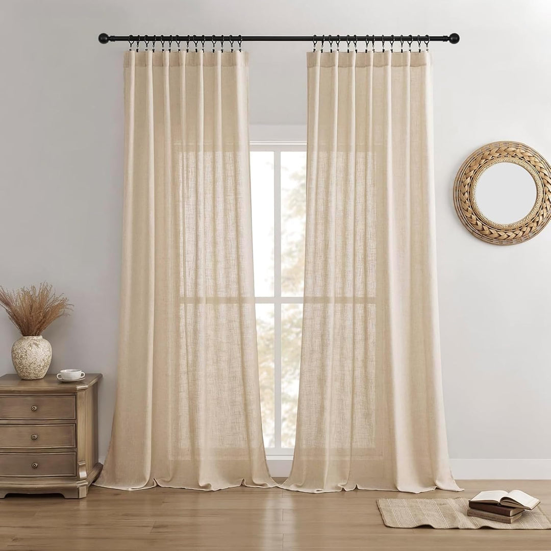 Joydeco Leinen-Vorhänge für Wohnzimmer, halbtransparente Vorhänge, 183 cm lang, Wohnzimmervorhänge,