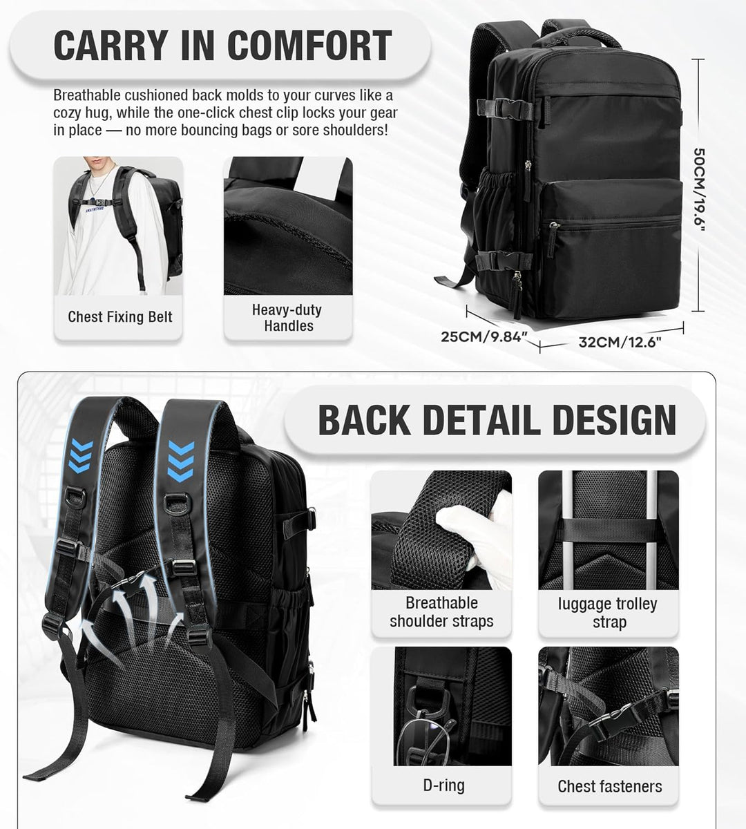 BOXSAM Vakuum Rucksack Handgepäck Airbag mit Pumpe Travel Vacuum Backpack Reisen Tagesrucksack Wasse