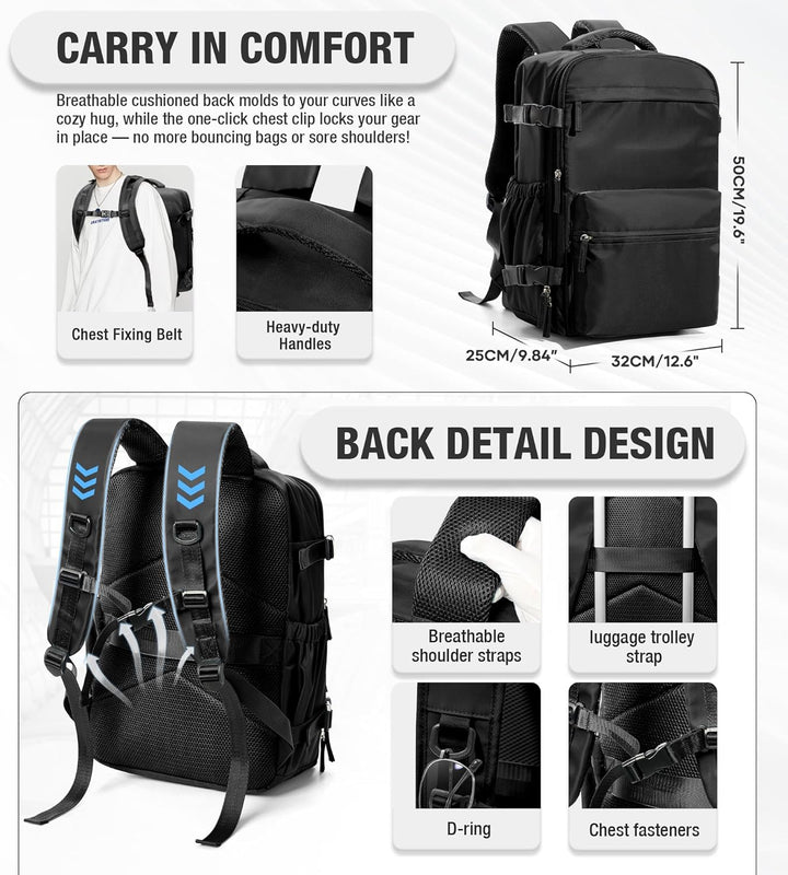 BOXSAM Vakuum Rucksack Handgepäck Airbag mit Pumpe Travel Vacuum Backpack Reisen Tagesrucksack Wasse