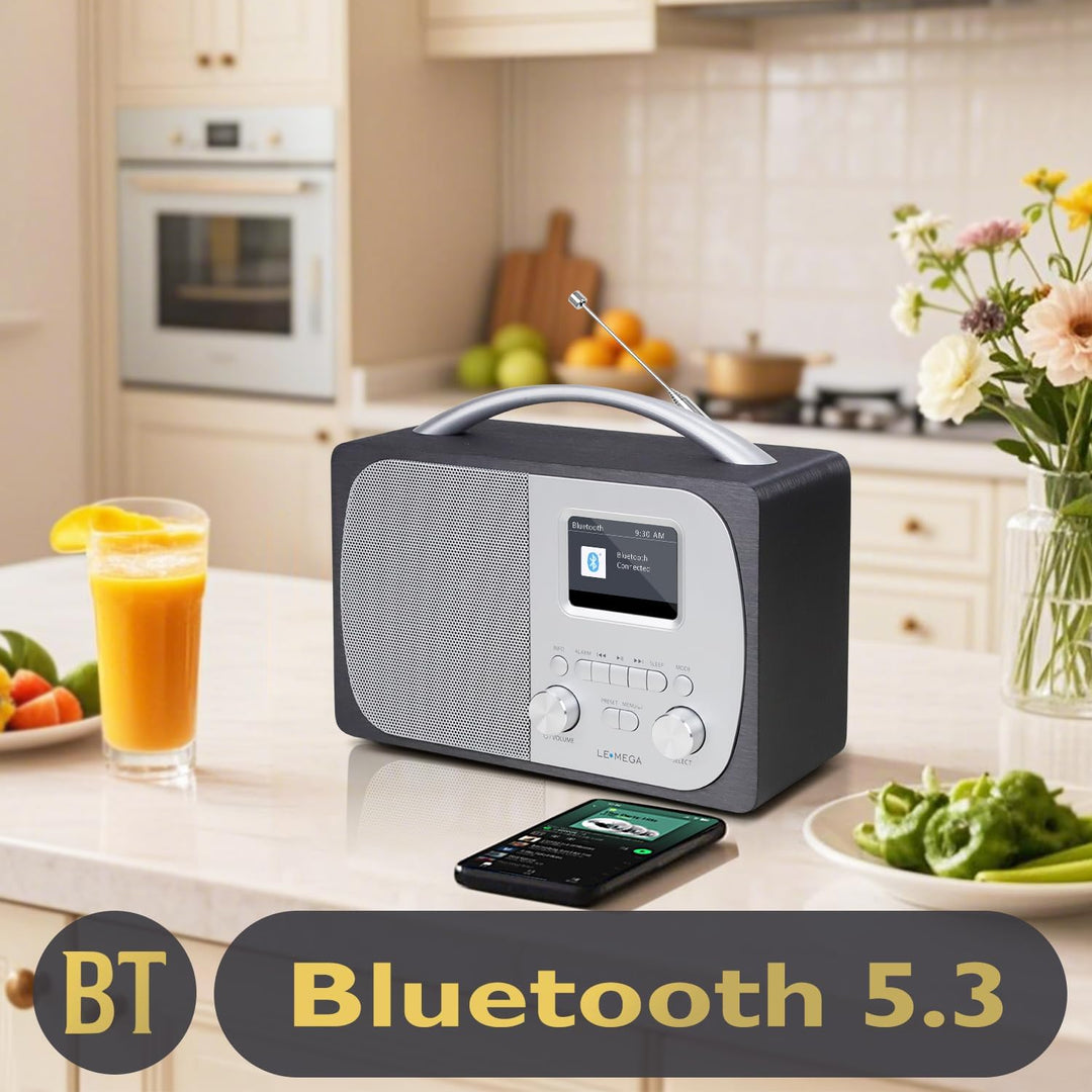 LEMEGA DR5 Tragbares DAB/DAB+ Digitalradio,Radio Holz mit Bluetooth,UKW-Radio für die Küche oder das