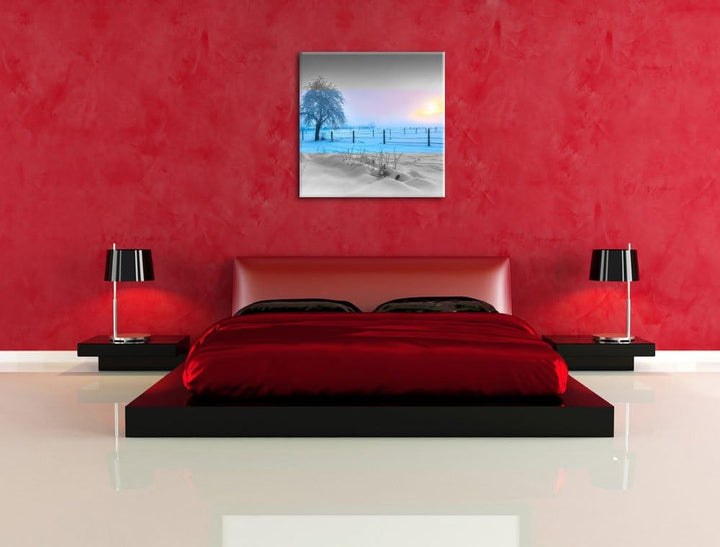 Pixxprint Baum in Winterlandschaft als Leinwandbild | Grösse: 70x70 cm | Wandbild | Kunstdruck | fer
