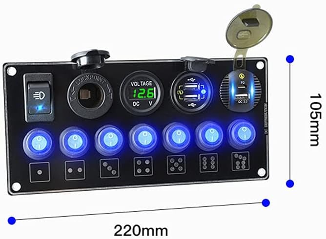 Asudaro LED Voltmeter Schalter Panel 6 Gang Schalter Panel Wasserdichte Dual USB Ladegerät Kippschal