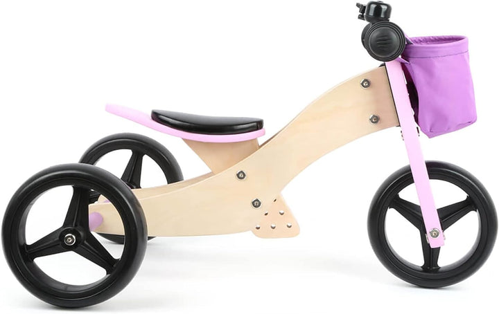 Small Foot Trike 2 in 1 Rosa aus Holz, DREI-und Laufrad, mit verstellbarem Sitz und gummierten Reife