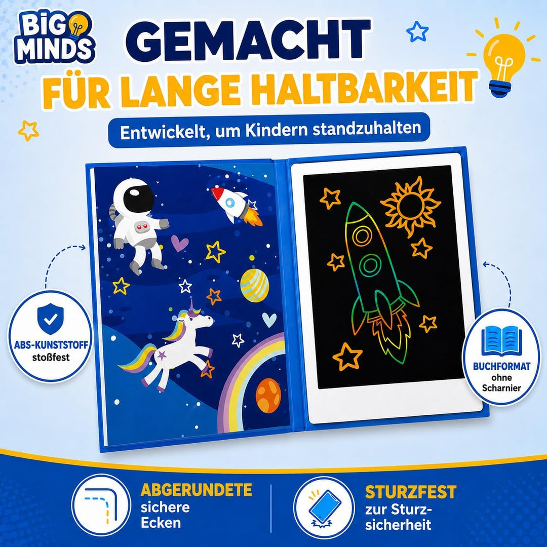 Big Minds - Maltafel Zaubertafel Buchformat | LCD Schreibtafel Kinder | Drawing Tablet Ideal Für Kin