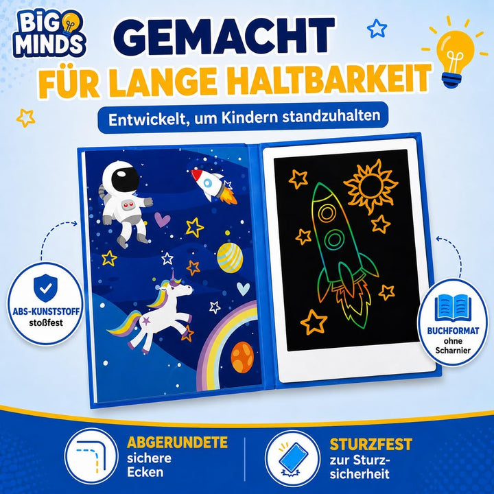 Big Minds - Maltafel Zaubertafel Buchformat | LCD Schreibtafel Kinder | Drawing Tablet Ideal Für Kin