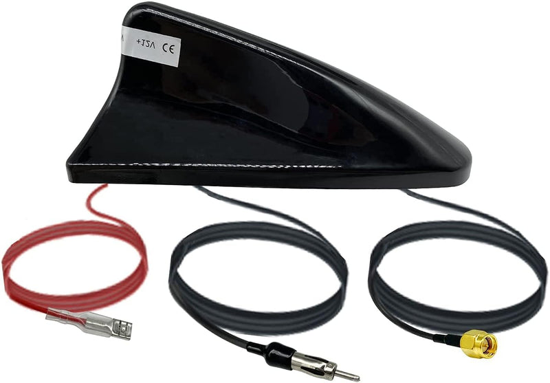 Vecys DAB DAB+ Car Antenna Shark Fin FM/AM Radio Antenna Signal Booster SMA to DIN Plug Connector Ca