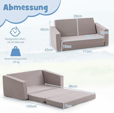 COSTWAY Kindersofa, Textilflanell, Schwamm, Dunkelgrau, 77 x 43 x 40cm, Dunkelgrau