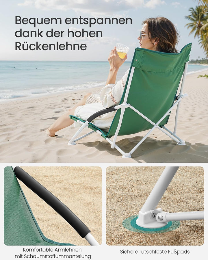 SONGMICS Strandstuhl mit hoher Rückenlehne, tragbarer Klappstuhl, klappbarer Campingstuhl, faltbar,