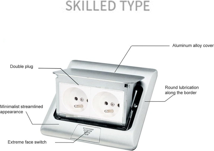 Up Bodendose Aluminiumlegierung Boden Desktop-Steckdose Wasserdichte Steckdose 2-Wege IP40 250V/16A