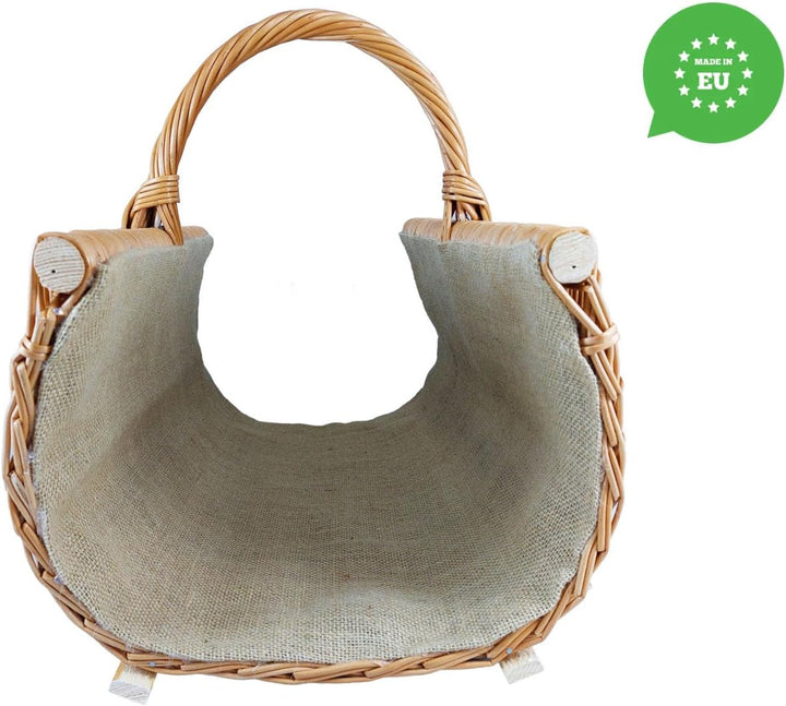 Weidenkorb Holzkorb Kaminkorb aus Naturweide - mit Jute vernäht (L) 60 x (B) 48 x (H) 35/48 cm