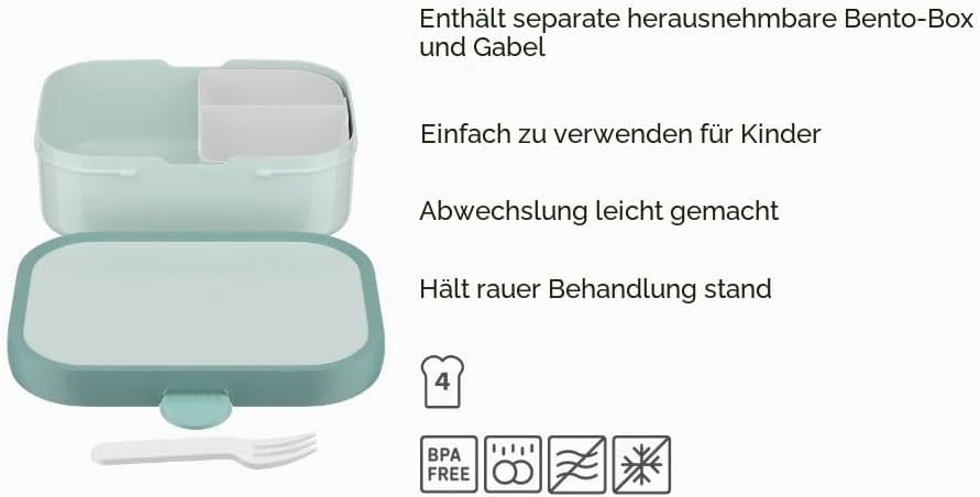 Mepal - Brotdose Kinder Campus - Bento Box Kinder - Brotdose Kinder mit Fächern & Gabel - Meal Prep