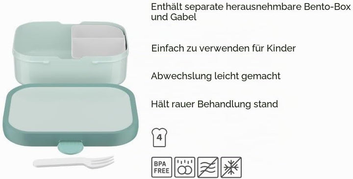 Mepal - Brotdose Kinder Campus - Bento Box Kinder - Brotdose Kinder mit Fächern & Gabel - Meal Prep