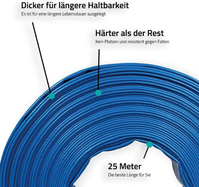 Flachschlauch | Ø 50 mm | 2 Zoll, 25 m | Bauschlauch &amp; Pumpenschlauch für Pumpe | Schlauch aus PVC,
