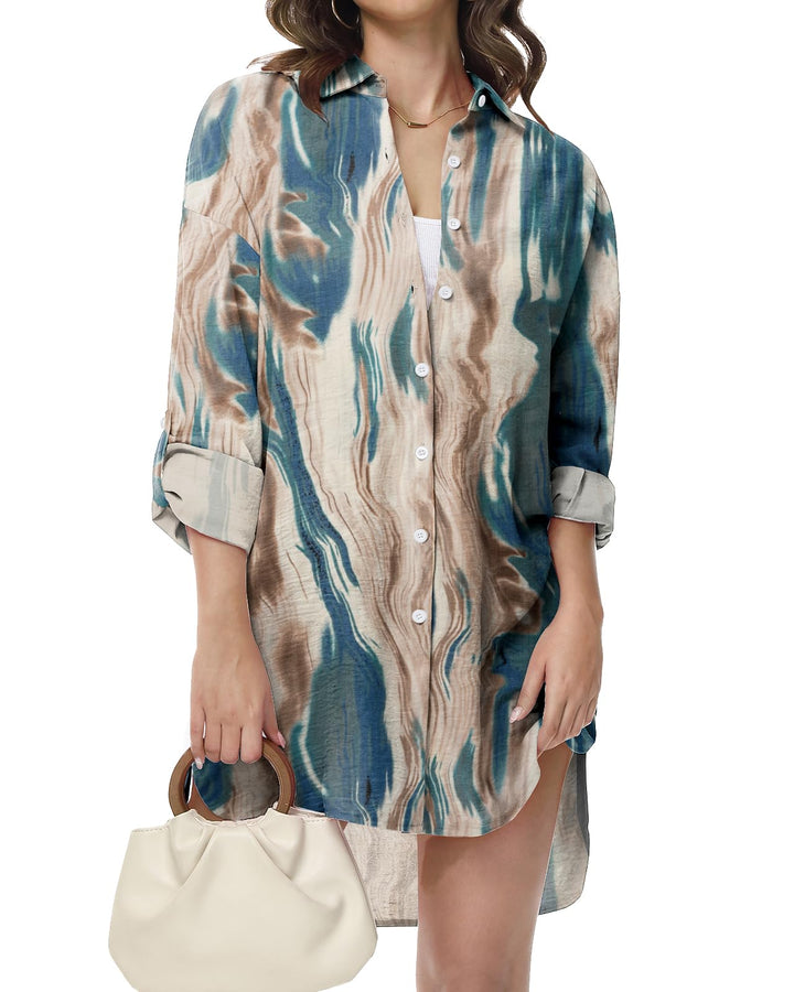 Tanmolo Damen Bluse V-Ausschnitt Hemdbluse Langarm Lässiges Hemd zum Knöpfen Langarmshirt Casual Obe