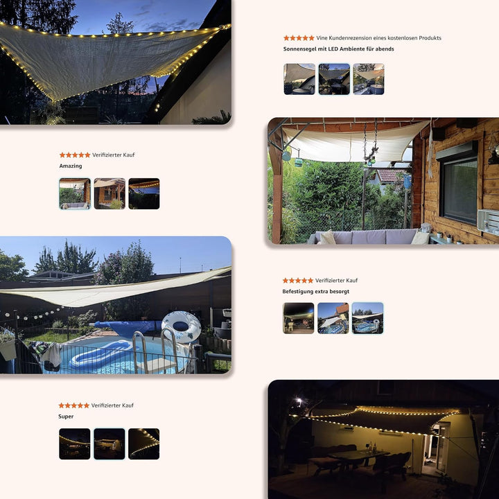 ABIUBIU wasserdichte-Sonnensegel 3x4m mit eingebauter LED-Solar-Lichterkette, 98% UV-Schutz, reiBfes