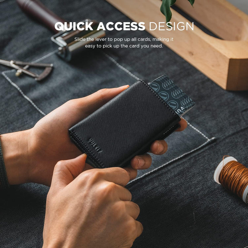 VULKIT Kreditkartenetui für Herren, Pop-up-Kartenetui, RFID-blockierendes Leder-Kartenetui mit Gelds