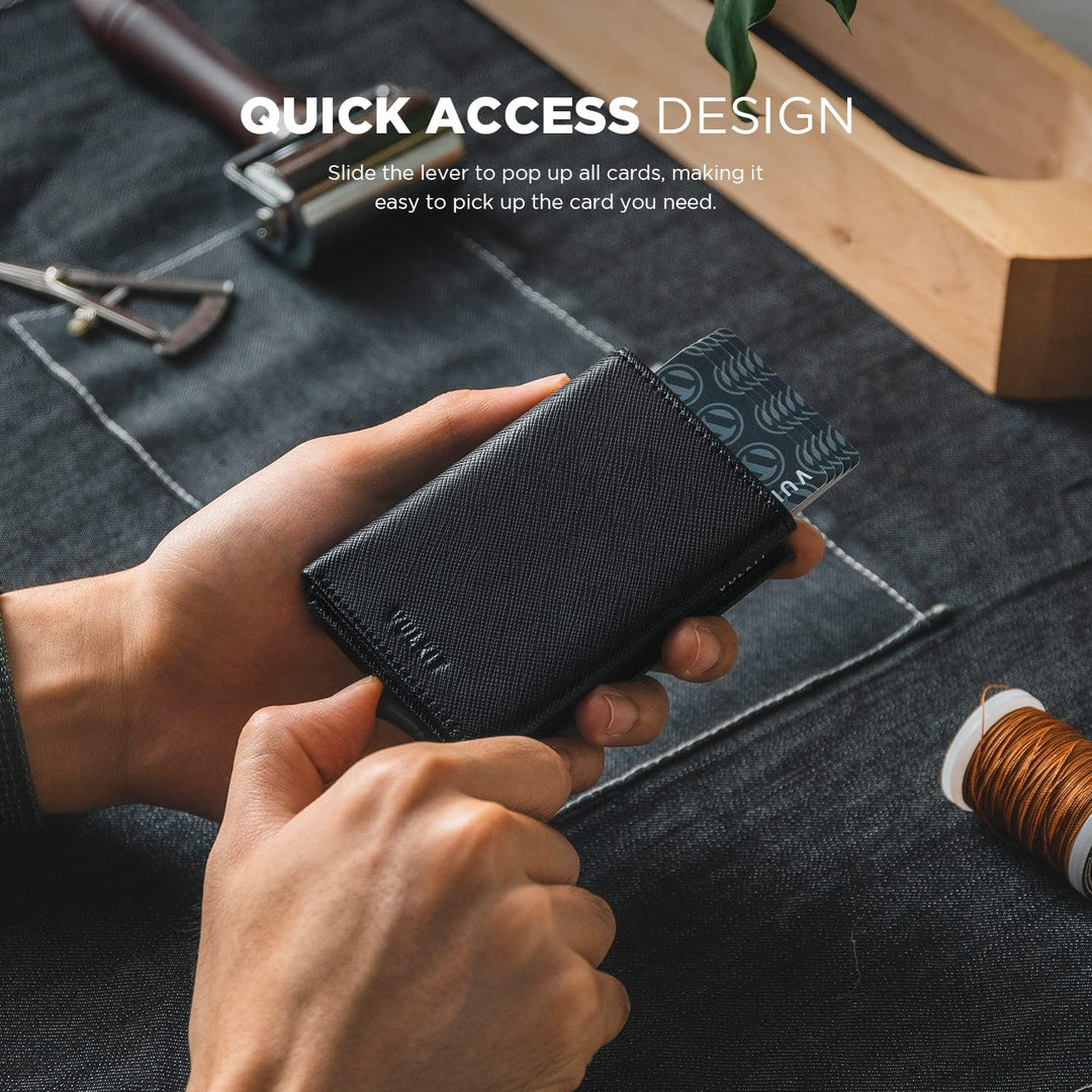 VULKIT Kreditkartenetui für Herren, Pop-up-Kartenetui, RFID-blockierendes Leder-Kartenetui mit Gelds