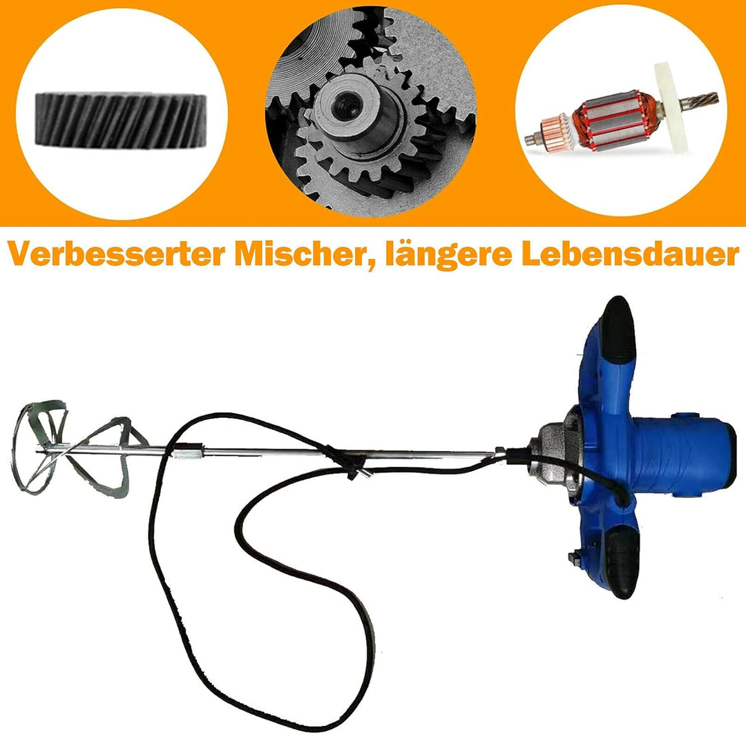 Rührwerk Farb-Mörtelrührer 2600 W, M14 Rühreraufn, 6-Gang-Getriebe, Rührquirl Ø 120mm, Aluminium-Get