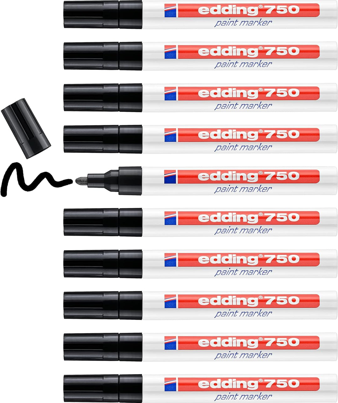 edding 750 Lackmarker - schwarz - 10 Stifte - Rundspitze 2-4 mm - Lackstift zur Markierung und Besch