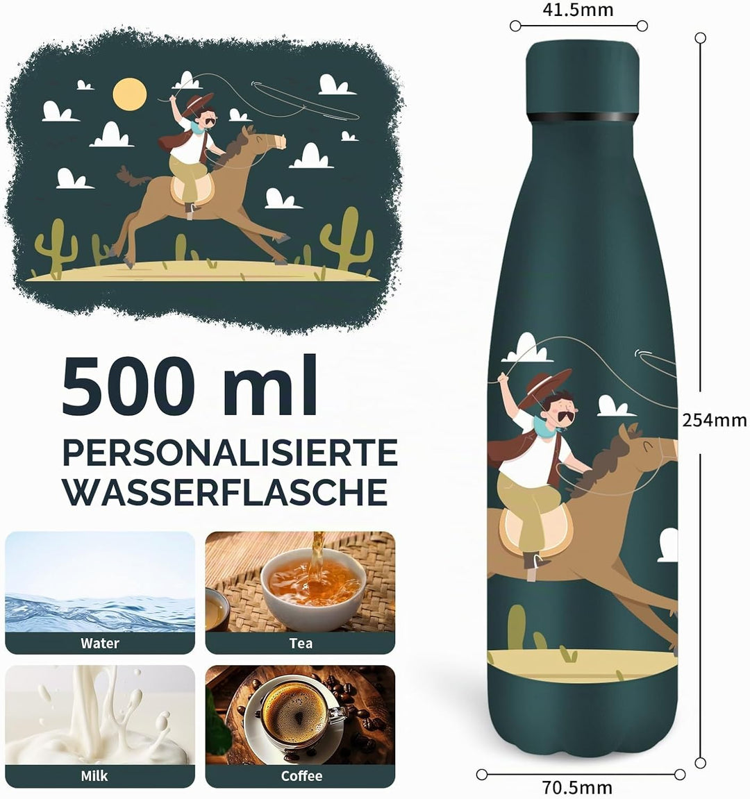 Grsta Trinkflasche 500ml, Trinkflasche Edelstahl, Wasserflasche für Kohlensäurehaltige Getränke, Iso