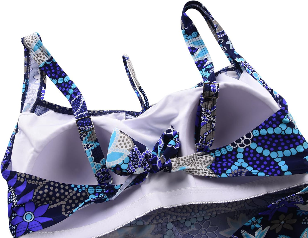 Hilor Tankini Bathing Suits for Women Plus Size Swimsuit Retro Paisley Two Piece Swimwear Blaue Blum