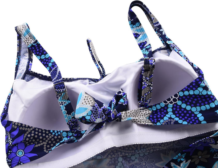 Hilor Tankini Bathing Suits for Women Plus Size Swimsuit Retro Paisley Two Piece Swimwear Blaue Blum