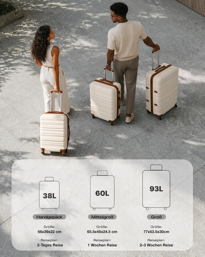 COOLIFE Hartschalen-Koffer Trolley Rollkoffer Reisekoffer mit TSA-Schloss und 4 Rollen (Blau/Braun,