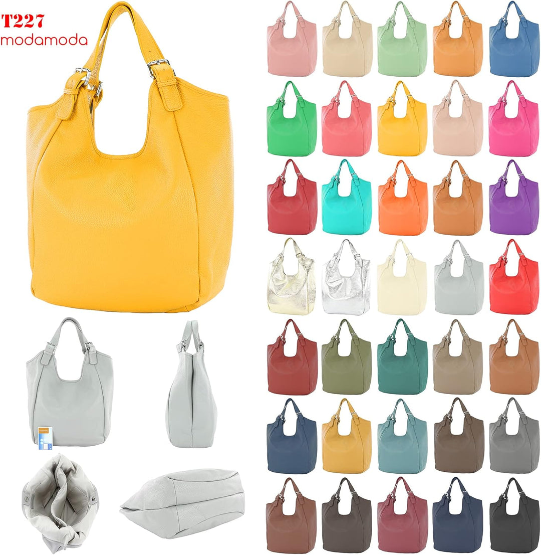 modamoda de - T227 - Ital. Shopper Schultertasche Large aus Leder Altrosa, Altrosa
