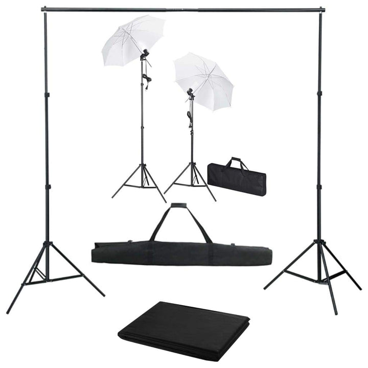 Mangloder Fotostudio-Set mit Hintergrund, Studioleuchten, Softboxen und Schirmen für professionelle