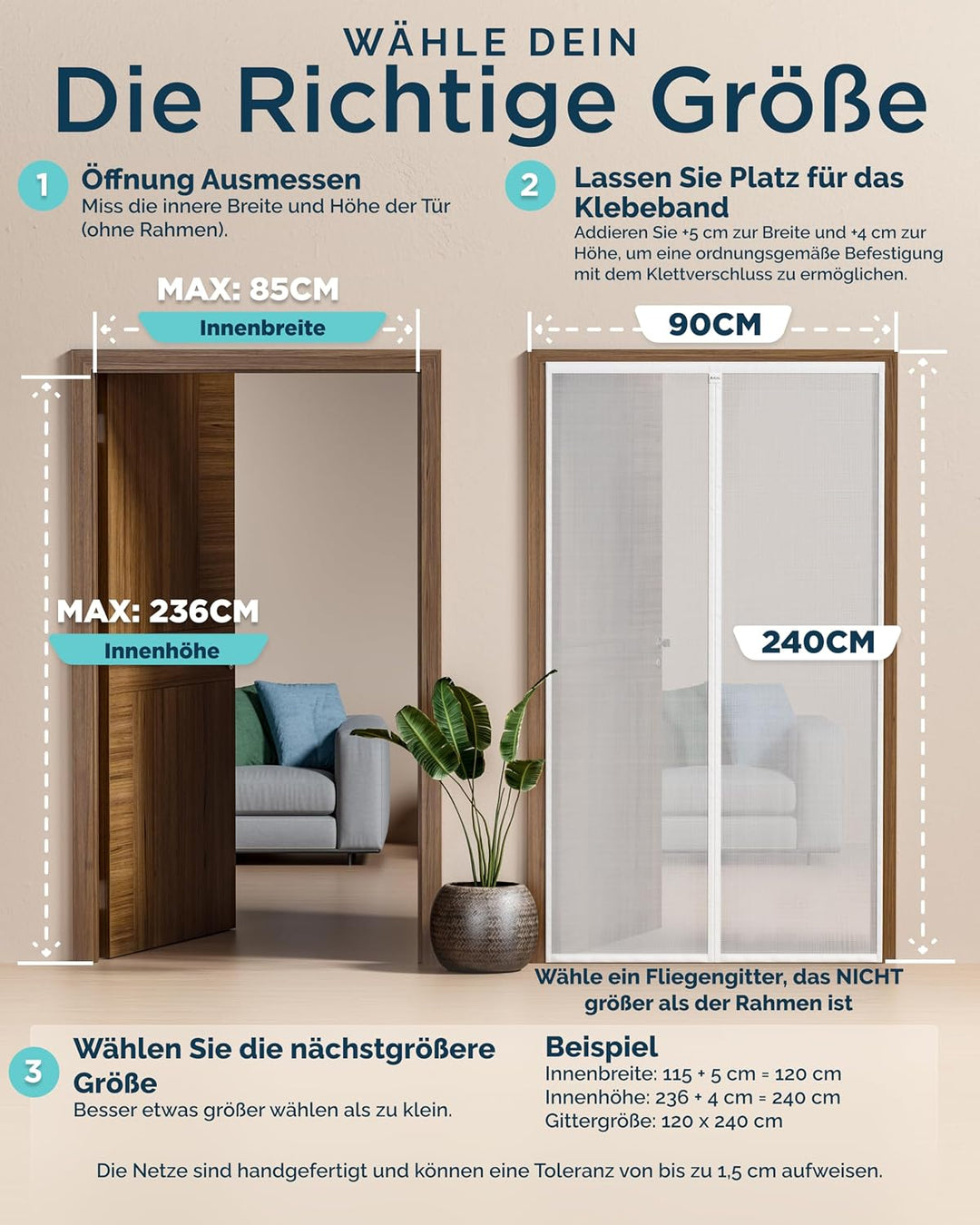 ARCOL Fliegengitter Balkontür 90x240 cm aus Fiberglas – Schluss mit Mücken in 3 Min., Ultrafeines In