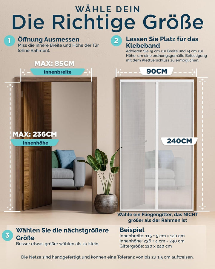 ARCOL Fliegengitter Balkontür 90x240 cm aus Fiberglas – Schluss mit Mücken in 3 Min., Ultrafeines In
