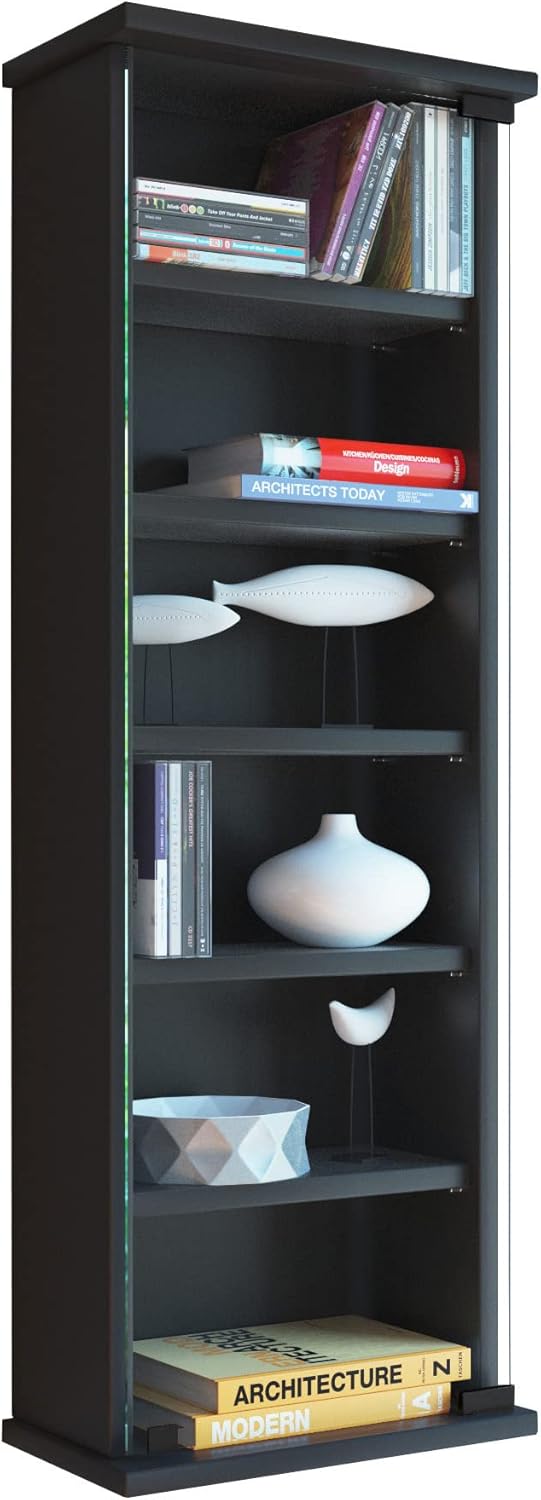 VCM Wandregal Hängeregal Wandschrank Hängeschrank Wandvitrine Glastür Wandschrank Loposa Schwarz, Sc