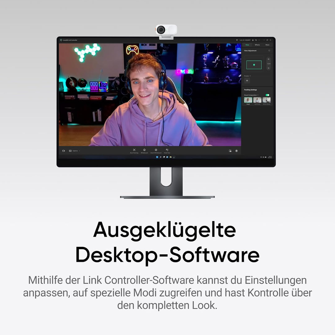 Insta360 Link 2C Stativ-Bundle Polarweiss - 4K Webcam für PC/Mac, 1/2" Sensor, Auto-Framing, HDR, Mi