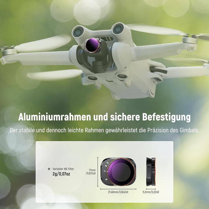 NEEWER Variabler ND Filter Kompatibel mit DJI Mini 3 Pro, ND32-512, 5–9 Stop, Snap On, mehrfach besc