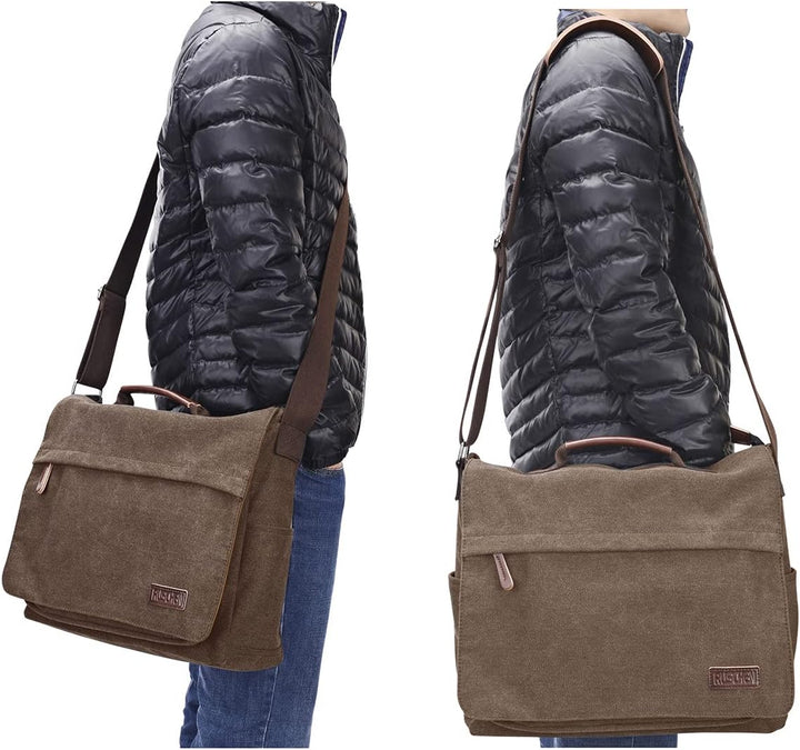 Ruschen Umhängetasche Herren aus Canvas, Herrentasche, Laptoptasche für 15,6 Zoll Laptop, Schulterta